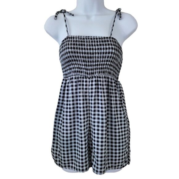 Out From Under Urban Outfitters Izzy Shorts Romper Gingham Black Gray SM READ - Picture 1 of 4